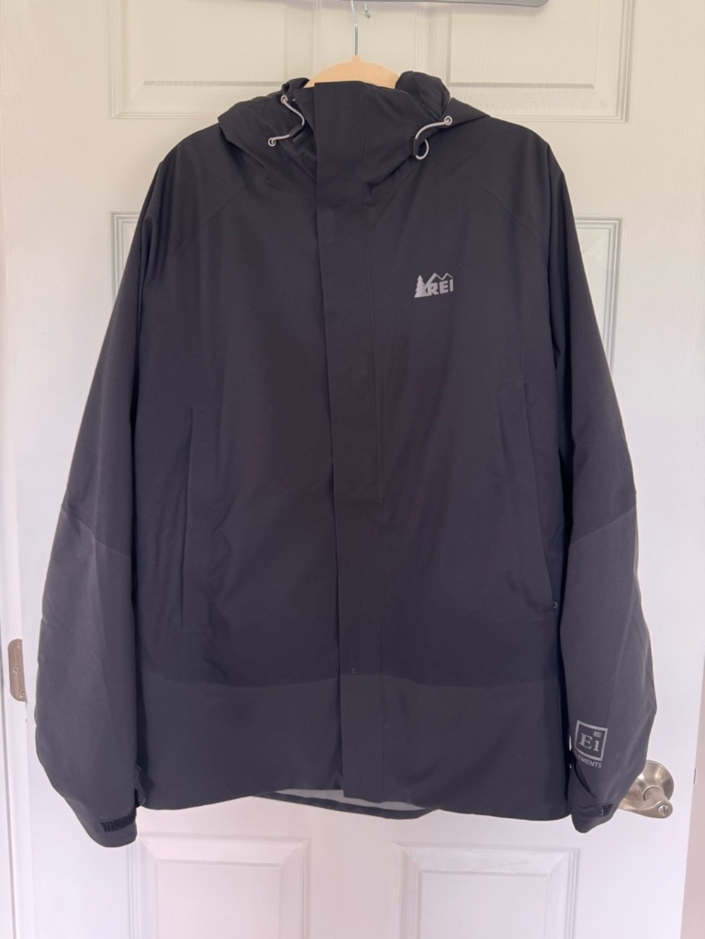 REI Men's Black Hooded Rain Jacket